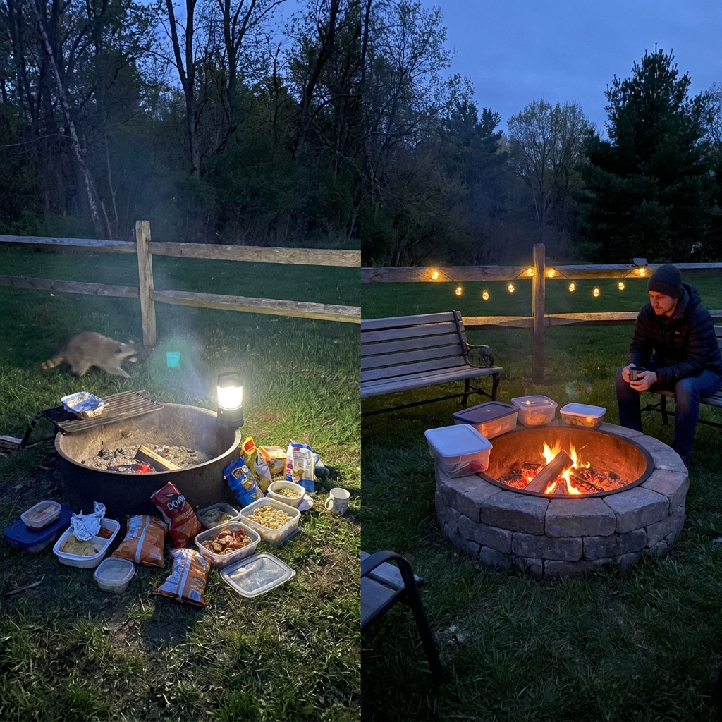 Wildlife-safe summer campfires and backyard fire pits: smoke, food, and light habits that reduce problems