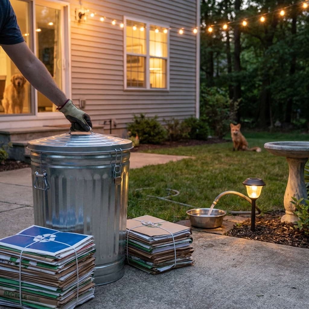 Wildlife-friendly July 4 week yard routine: trash, lights, pets, and water sources